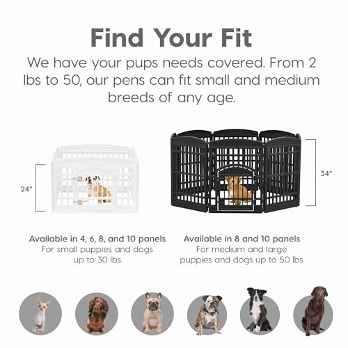 IRIS USA 8-Panel Dog Playpen, Pet Enclosure, Black | Pet Containment, Multi-Shape Setup, Flexible Boundary, Custom Pen Configuration, Tool-Free Assembly, Secure Door Latch - color: Black, size: 8 Panel - 34" H