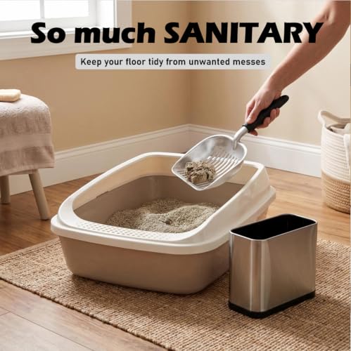 Full Metal Cat Litter Scoop with Holder, Stainless Steel Cat Litter Scooper Holder, Stainless-Steel Kitty Scoop Captures All Clumps, Heavy Duty Kitty Metal Scooper with Non-Slip Handle - color: Gray