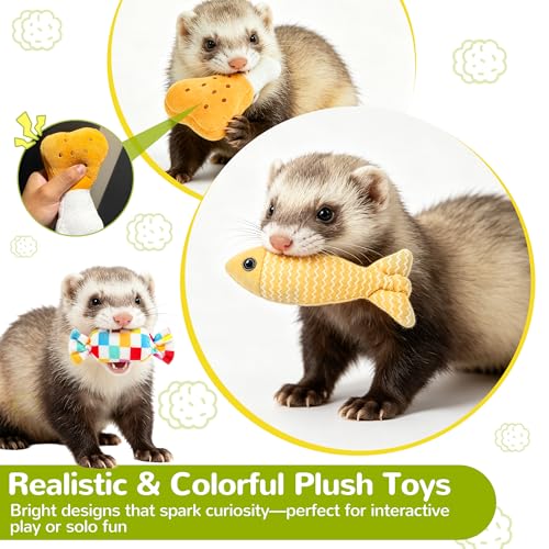 20 Pack Ferret Toys, Ferret Chew Toys, Interactive Toys with Bells | Bell Balls, Sound Toys, Plush Chew Toys, Interactive Play Accessories, Small Animal Enrichment
