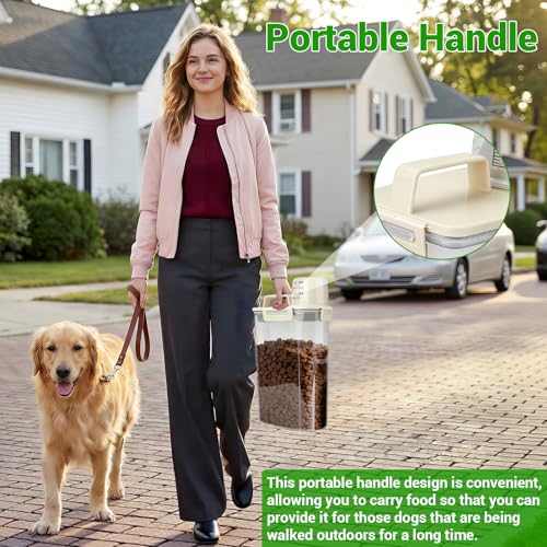 Cat Dog Food Storage Container, 3–5Lbs Portable Pet Food Storage Containers with Cup & Silicone Can Lids for Canned Food Spoon, Small Animal Kibble Dispenser for Bird Seed Cereals Clear/Beige