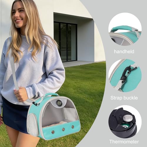 Bearded Dragon Carrier, Reptile Travel Bag with Built-in Thermometer Hygrometer, Breathable Small Animal Carrier with Clear View Window, Portable Guinea Pig Carrier for Gecko, Snake, Hamster - color: Green