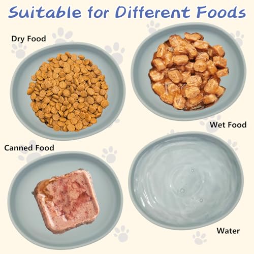 Fhiny 2 PCS Silicone Cat Food Bowls Shallow Dog Bowl 7" Non-Slip Pet Feeding Dishes for Dry and Wet Food Whisker Fatigue Cat Plates for Kitten Puppy and Small Pets (Gray) - color: Grey
