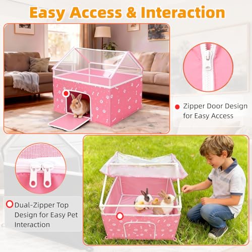 Cat Playpen, Puppy Playpen Small Dog Pet Crate Tent Cage Indoor & Outdoor, Cat House Enclosure Kennel Dogs/Cats/Rabbits/Hamster (Pink)
