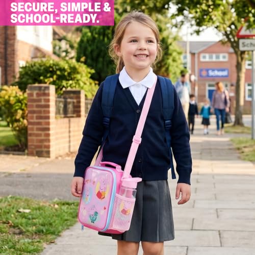 Get Trend Peppa Pig Girls Lunch Box 3Pc Set | Kids Insulated Lunch Bag with BPA-Free Water Bottle and Bento Box, Back to School Gifts for Girls - color: Pink Peppa Pig