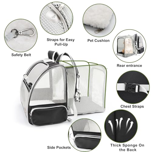 Texsens Innovative Traveler Bubble Backpack Pet Carriers for Cats and Dogs (Expandable-Black) - color: Expandable-Black