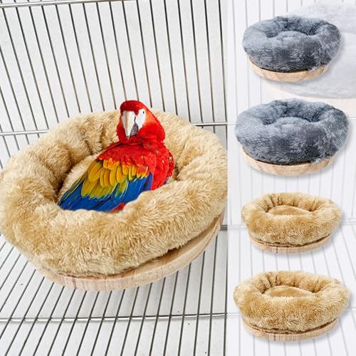 Bird Nest,1Pc Detachable Plush Parrot Hammock Bed,Winter Warm Bird House Snuggle Hut Birds Sleeping Bed Wood Perch for Budgies Cockatiel Conure Parakeet Hamster (Grey, Large) - color: Grey, size: Large