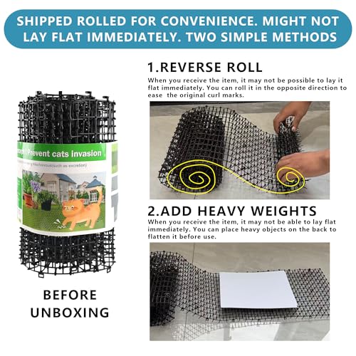 Cat Scat Mat with Spikes for Outdoor and Garden | 6.5 Feet Cat Deterrent Mat with Gentle Spikes for Dogs and Raccoons, with 8 Ground Stakes & 8 Zip Ties, 78.74" x 11" (Black) - color: Black