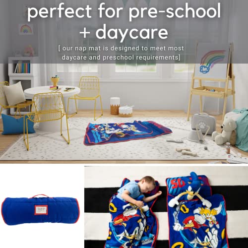 Sonic The Hedgehog 21"(W) X 45"(L) Soft Toddler Nap Mat with Pillow and Blanket Perfect for Preschool, Daycare, and Travel (100% Official Licensed Product) - color: Sonic
