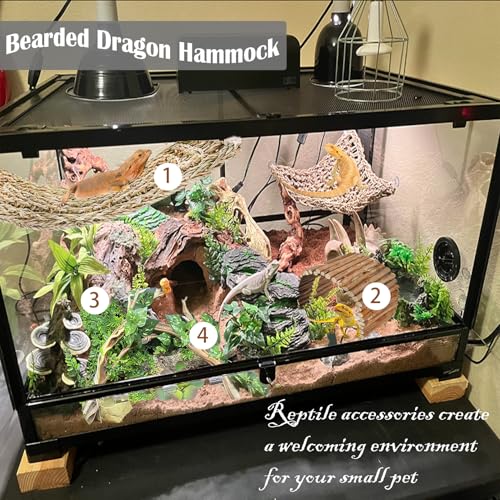 kathson Reptile Hideout Wooden Bridge Bearded Dragon Hammock Reptiles Jungle Climbing Vines Flexible Leaves Bearded Dragon Accessories for Lizard Gecko Chameleon Snake Hamster(5 Pcs)
