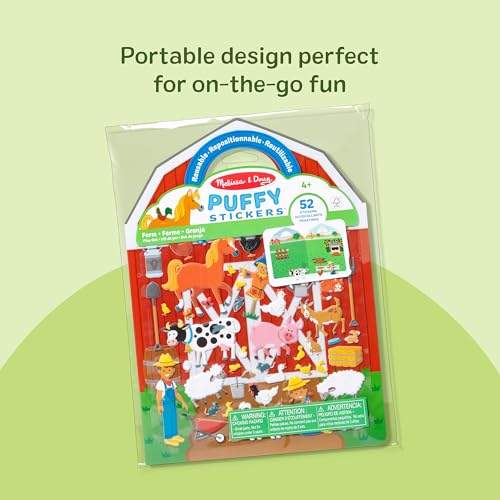 Melissa & Doug Puffy Sticker Play Set – On The Farm, 52 Reusable Stickers with 2 Fold-Out Scenes, Restickable Animal Arts and Crafts Activity Book for Kids Ages 4+ - FSC Certified
