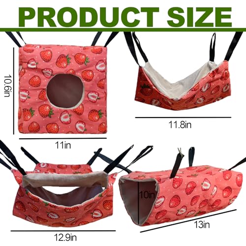 kathson 4 PCS Ferret Hammock Set,Washable Guinea Pig Hideout Bed,Soft Hamster Toys Hanging Tunnel Mats, Small Pets Cage Accessories for Rat, Sugar Glider, Squirrel(Pink) - color: Pink