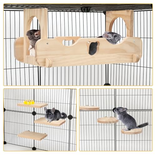 Rypet Wood Chinchilla Ledges and Platforms Set | Chinchilla Wooden Ledges, Pine Wood Cage Accessories, Hideout for Sugar Gliders Rats Squirrel