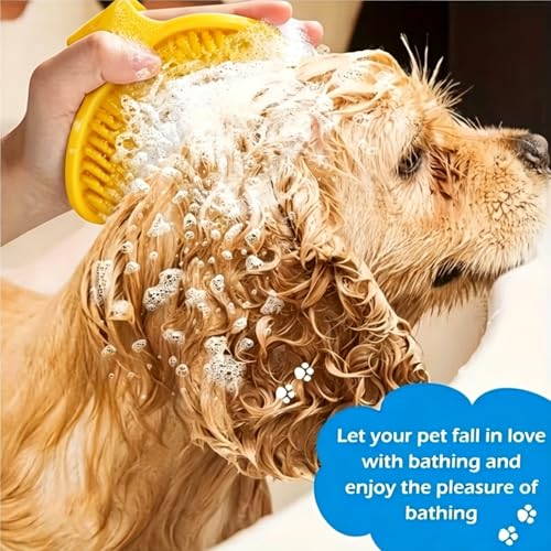 1pc Pet Bathing Brush & Massage Gloves With Adjustable Circular Handle, Non-Slip Grip, Soft Silicone Bristles for Dog & Cat Grooming, Shampooing, Massaging, Yellow - color: Yellow
