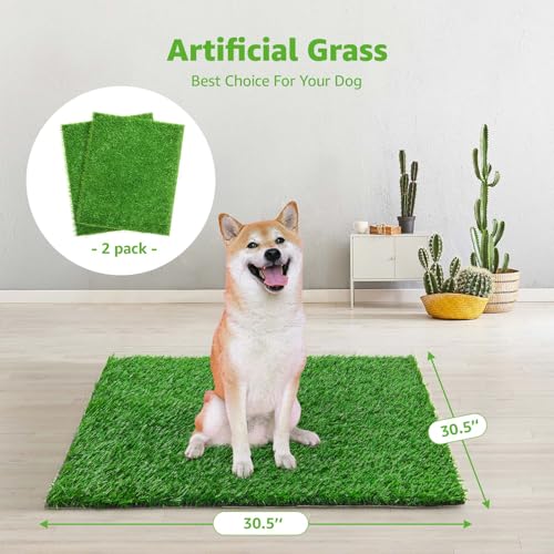 2 Pack Artificial Dog Grass Pee Pad 30.5x30.5, Indoor Puppy Potty Training | Replacement Grass Pad, Easy to Clean, with Drainage, Realistic, Fake Grass Mat, Turf Rug for Apartment, Balcony, Outddor Use - size: 30.5"x30.5"