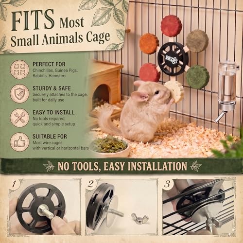 YKD Chinchilla Chew Toys, Rotating Spinner Toys + 12 Pcs Timothy Hay | Rabbit Chew for Teeth Grind & Digestion, Rust-Proof Aluminum Toy, for Rabbit, Bunny, Chinchilla, Hamster Dental Health - color: Black - Aluminum Alloy Toy