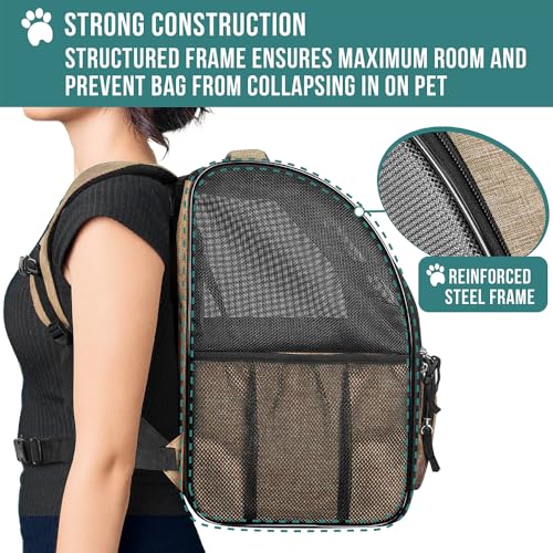 PetAmi Dog Backpack Carrier Airline Approved Cat Pet Puppy Bag, Taupe | Ideal for Small Medium Large Pet up to 18 lb, 2 Side Entry Structured No-Collapse Frame, Ventilated Bookbag for Hiking Travel - color: Heather Taupe