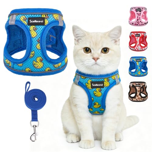 SCENEREAL Cat Harness & Leash Set Escape Proof - Adjustable Air Mesh Vest with Reflective Strips for Kittens, Puppies, Rabbits, Duck S - color: Duck, size: Small(Fit Chest 11.3-12.5in)
