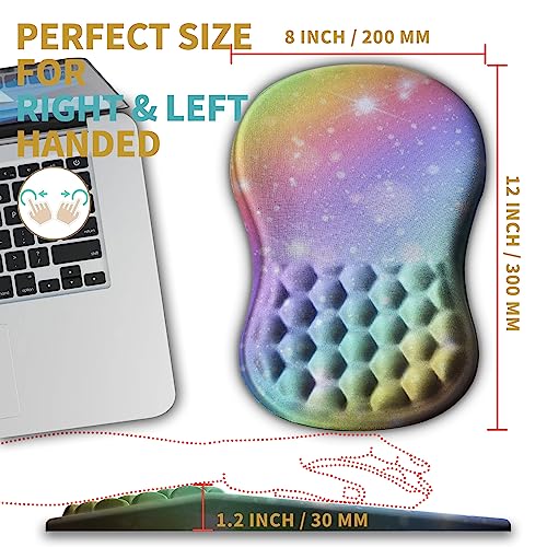 Hokafenle Ergonomic Mouse Pad Wrist Support with Massage Design, Wrist Rest Pain Relief Mousepad with Memory Foam&Non-Slip PU Base, Mouse Pads for Wireless Mouse & Desk (12x8 inch,Rainbow Bubble) - color: HK002-Rainbow Bubble