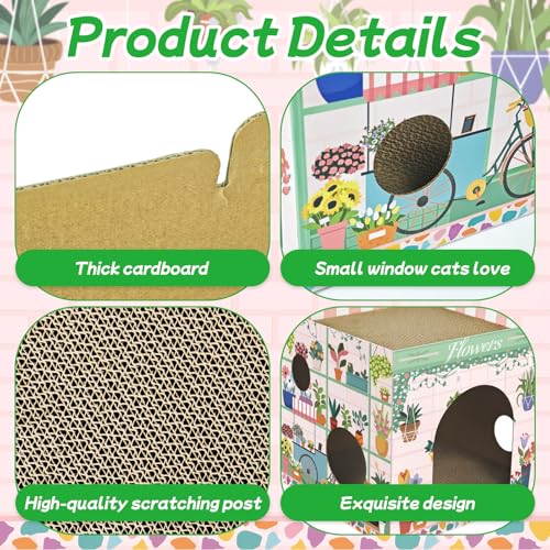 Cinrobiye Cardboard Cat House with 2 Pcs Scratching Pad，Pet Hideaway Cave Board Bed Playhouse Condo Box Decor Small Animals Scratcher Bed for Indoor Cats Kittens Rabbits Bunny - color: Light green