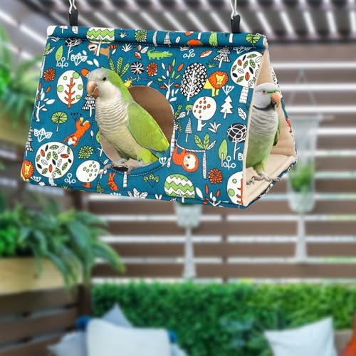 Rypet Bird Bed for Cage Warm Bird Hammock Nest House Large Parrot, Blue L | Warm Plush Cotton Comfort, Side Hole Entry, Dual Hanging Straps for Cage, Machine Washable, Green Bird Tent - color: Blue, size: Large (Pack of 1)