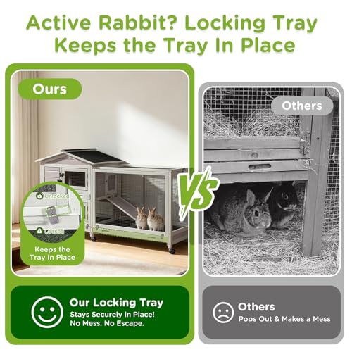 GUTINNEEN Large Rabbit Hutch Indoor with Chew-Proof Ramp, 62" L Wooden Rabbit Cage with 6 Casters, Bunny Cage with 2 Trays and 2 Story for Small to Medium Animals (Grey) - color: Grey