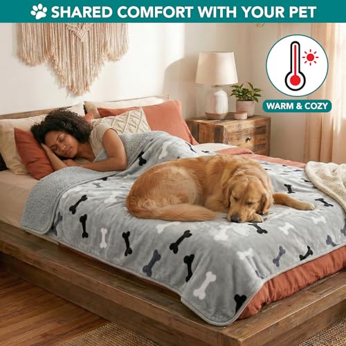 PETAMI Sherpa Fleece Waterproof CAT and Dog Blanket, Bone Gray, Queen - color: Bone Gray, size: Queen (90x90)