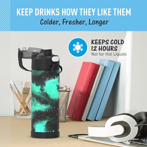 THERMOS FUNTAINER Water Bottle with Spout, 16oz, Galaxy Green | Kids Stainless Steel Insulated Water Bottle, Keeps Drinks Cold Longer for School & Play, BPA-Free - color: Galaxy Green, size: 16 Ounces