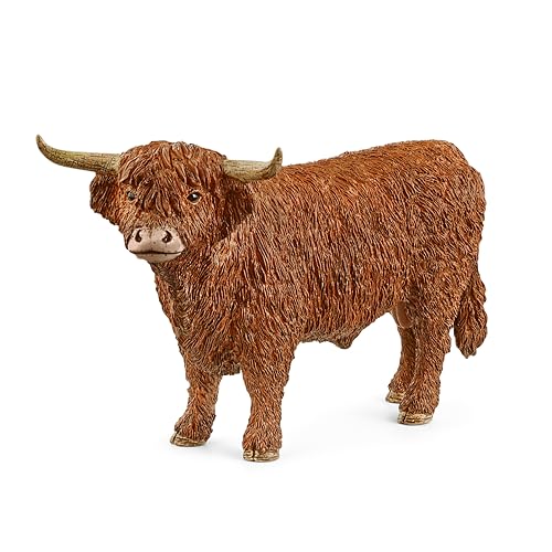 Schleich Farm World Realistic Highland Bull Cow Animal Figurine - Highly Detailed and Durable Farm Animal Toy, Fun and Educational Play for Boys and Girls, Gift for Kids Ages 3+ - style: Highland Bull