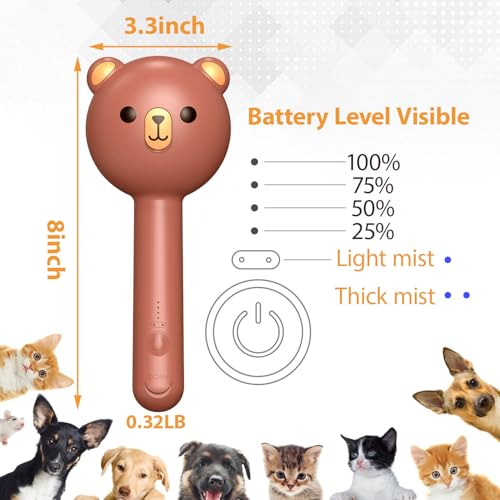 Cat Steam Brush with 2 Spray Levels & Release Button 4-in-1 Cat Water Brush | for Shedding Grooming, Pet Hair Removal Comb for Long Short Haired Cats Dogs, IPX7 Waterproof Self Cleaning Slicker Brush - color: Brown with Handle