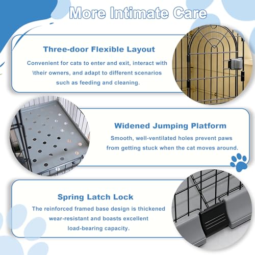 Large 3-Tier Cat Cage Indoor, DlY Catio & Outdoor Cat Enclosure Playpen, Sturdy Multi-Level Cat Crate Kennel with Escape-Proof Spacing for Kittens & Small Animals - color: Grey, size: Three-Tier52.5"