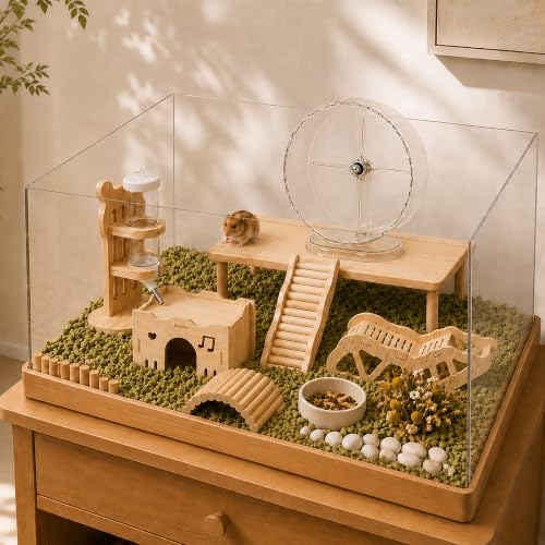 Large Hamster Platform Set Wooden Hamster Cage Accessories 7PCS | large size hamster cage platform natural wood hamster hide hamster accessories hamster wheel for Syrian Hamsters Gerbils Mice - color: 7PCS