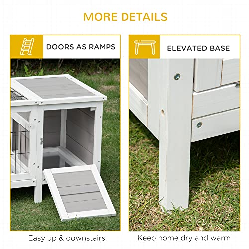 PawHut Rabbit Hutch, Bunny Cage, Guinea Pig House with Pull-Out Tray, and Divided Board for Rabbits, Chickens, Ducks, Indoor, White | Bunny Cage, Guinea Pig House, Divided Board, for Chickens Ducks, Indoor