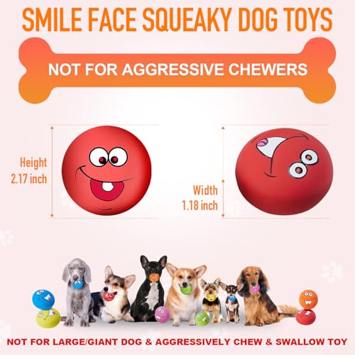 Squeaky Dog Toys Funny Face Chewing Latex Rubber Soft Fetch Play Interactive Dog Squeaky Balls for Puppy Small Medium Pet Dog (12PCS) - color: Smile Face 12PCS