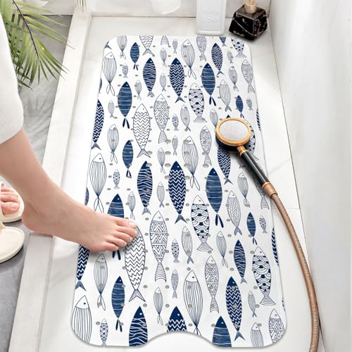 Fish Bathtub Mat Non Slip, Boho Baby Bath Mat for Tub Rubber Tub Mat, Cute Kids Bath Mats for Bathroom Ocean Anti Slip Shower Mat with Suction and Drain Holes Machine Washable, 40″X16″ - color: B01, size: 40" x 16" (Rectangular)