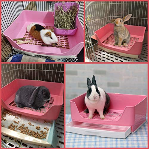 PINVNBY Large Rabbit Litter Box Bigger Pet Litter Pan Trainer with Drawer Corner Toilet Box for Adult Guinea Pigs Chinchilla Ferret Hedgehog Small Animals(Pink) - color: Pink