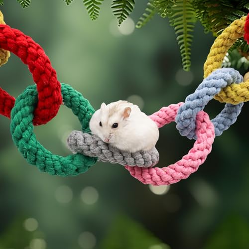Sugar Glider Toys, Hanging Cotton Rope Ring Climbing Toy for Little Pet, Rat Toys, Sugar Glider Cage Accessories, Exercise Toys for Sugar Glider, Rat, Squirrel, Bird, Other Little Climber （Long） - size: Large