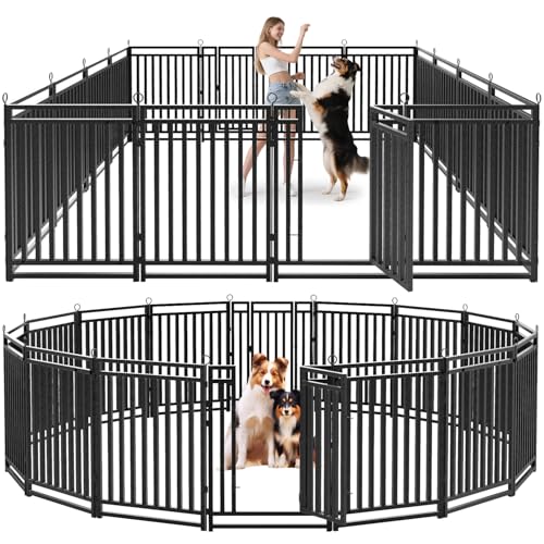 Thickened Outdoor Dog Fence, 40" H, 16 Panels for Yard & Camping | Easy Setup, Flexible Layouts, Thickened Panels, Heavy-Duty, for Medium & Large Dogs and Farm Use, Patented - size: 40" height, style: 16 Panels