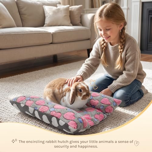 16.5 X 18in Removable and Washable Soft Rabbit Bed, Thickened and Softer Bunny Bed, Double-Sided Plush Rabbit Beds,Rabbits Concave Bed,Small Beds for Animals Indoor - color: Rose red-Star