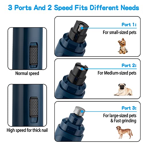 Casfuy Dog Nail Grinder Upgraded - Professional 2-Speed Whisper-Quiet Electric Pet Nail Trimmer Painless Paws Grooming & Smoothing for Small Medium Large Dogs & Cats (Dark Blue) - color: B-dark Blue
