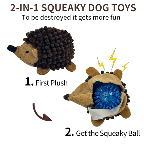 2-in-1 No-Stuffing Hedgehog Dog Toys 3 PCS, Squeaky Ball for Throwing Play | Interactive Chewing Toys for Medium and Small Pets, Durable Plush for Companion, Keep Puppy Busy, Holiday Gift - style: Hedgehog dog toys