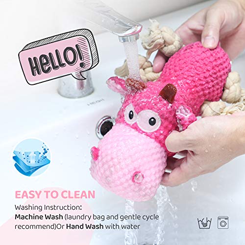 IOKHEIRA Indestructible Dog Squeaky Toys for Large Aggressive Chewers, Stuffed Animals with Cotton Material and Crinkle Paper, Durable Chewing Toys - color: Shocking Pink