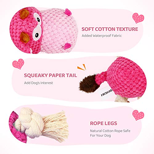 IOKHEIRA Indestructible Dog Squeaky Toys for Large Aggressive Chewers, Stuffed Animals with Cotton Material and Crinkle Paper, Durable Chewing Toys - color: Shocking Pink