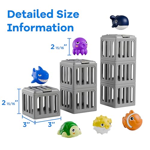Funscape Kids Pool Diving Toy, Water Swimming Dive Game, Toddler Bath Toys | 6 Fish Cages 6 Floating Animals, Fun Swim Pool Game Outdoor Beach Lake Summer Party Gifts 3 4 5 6 7 8 10 12 Year Old Boy Girl