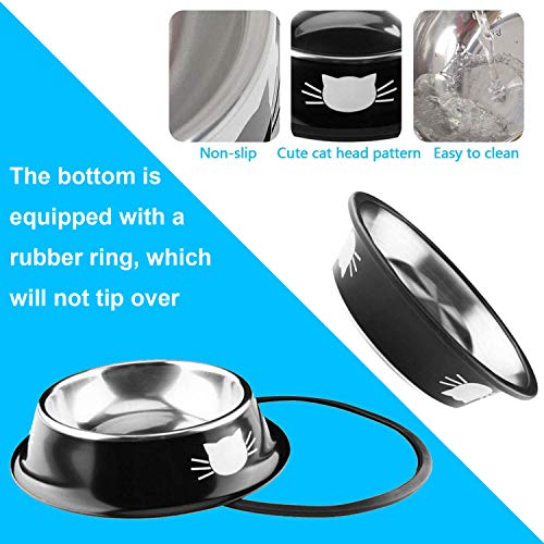 3 PCS Cat Bowls, SUOXU Stainless Steel Pet Bowls Non-Skid Base Leak-Proof Cats Food Bowl, Metal Cat Feeding Bowls for Cats - color: Black*2/red