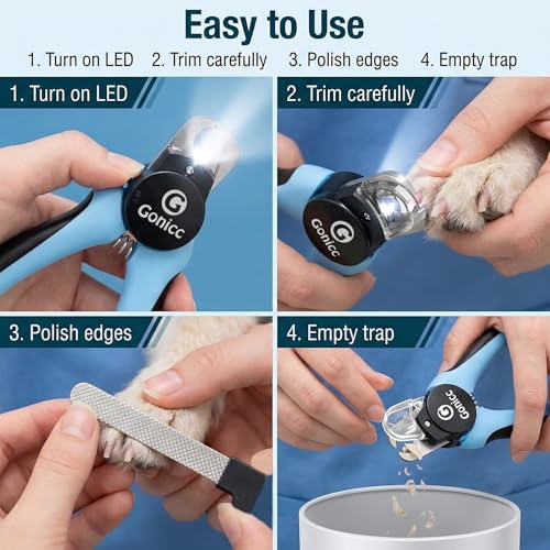 gonicc LED Pet Nail Clippers for Dogs & Cats | Light-Up Dog Nail Trimmer with Safety Lock & Built‑in File, Professional Stainless Steel Nail Clippers for Pets - size: LED Dogs & Cats Nail Clippers