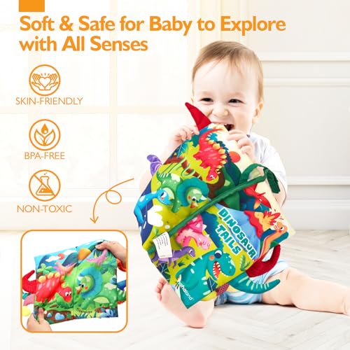 hahaland Baby Books 0-6-12 Months,Infant Tummy Time Sensory Toys | Touch Feel Book Gifts for Boy Girl 0-3 Month Learning Toy Baby Birthday Easter Basket Stuffers 1PCS - style: E - Dinosaur - 1 Book