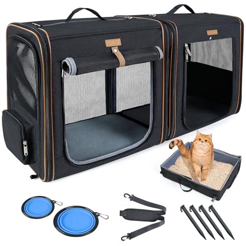 Lekereise Large Cat Carrier for 2 Cats, 2-in-1 Cat Travel Carrier with Litter Box, (17.7" x2) x16.5"x13" Pet Carrier with Zipper Locks for Moving Across The Country (No Hammock) - Black - color: Black