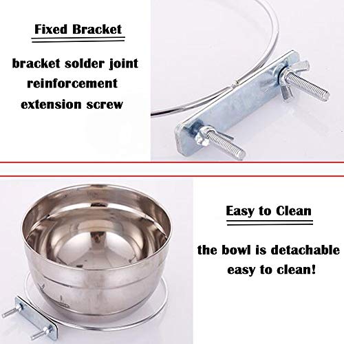 JiangYanus Stainless Steel Hanging Pet Bowls, Dog Crate Food and Water Bowl | Metal Coop Cups with Clamp Holder Detachable Cage Kennel Bowl Feeder Dish for Dogs Cats Birds Ferret Rabbit and Small Animals - color: 3.9" x 1.8"