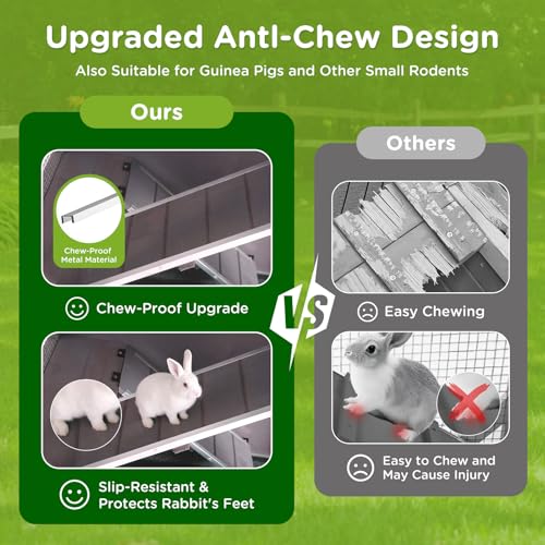 GUTINNEEN Large Rabbit Hutch Indoor with Chew-Proof Ramp, 47" Wooden Bunny Cage Guinea Pig Cages with Casters, Leak-Resistant Trays for Rabbits, Guinea Pigs, Small Animals
