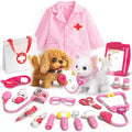 Eohemeral Pet Vet Kit for Kids with 2 Plush Pets (Dog&Cat) &Doctor Costume | 36Pcs Interactive Veterinarian Playset for Toddlers 3-5 to Overcome Fear of Doctors- Pretend Play Animal Hospital Toy Gift